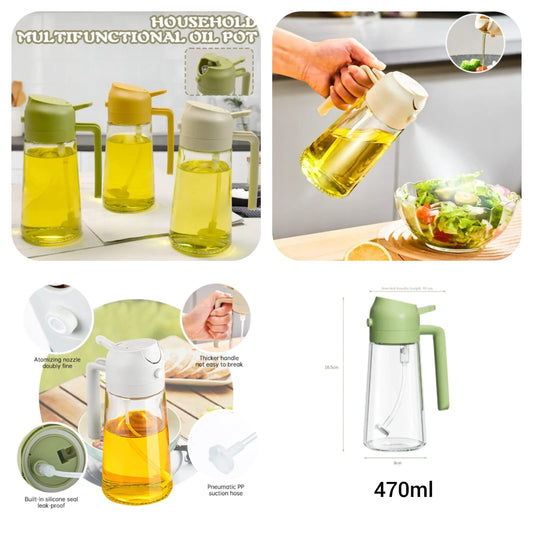 2-in-1 Oil Spray Bottle | Adjustable Mist & Dispenser | 470ml Leak-Proof Glass Container | For Cooking, BBQ, Baking & Air Fryer 470ml (Random Color)
