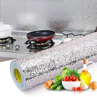Self-Adhesive Kitchen Oil-Proof Sticker Roll | Waterproof Aluminium Foil Sheet | DIY Wallpaper 60x200cm