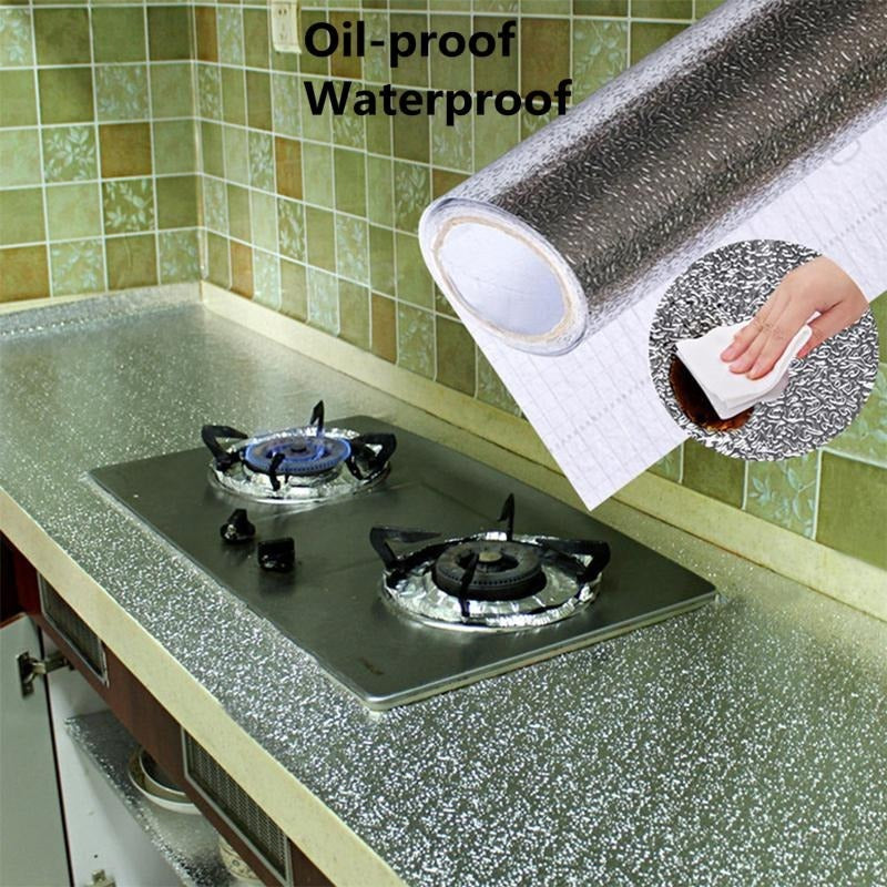 Self-Adhesive Kitchen Oil-Proof Sticker Roll | Waterproof Aluminium Foil Sheet | DIY Wallpaper 60x200cm