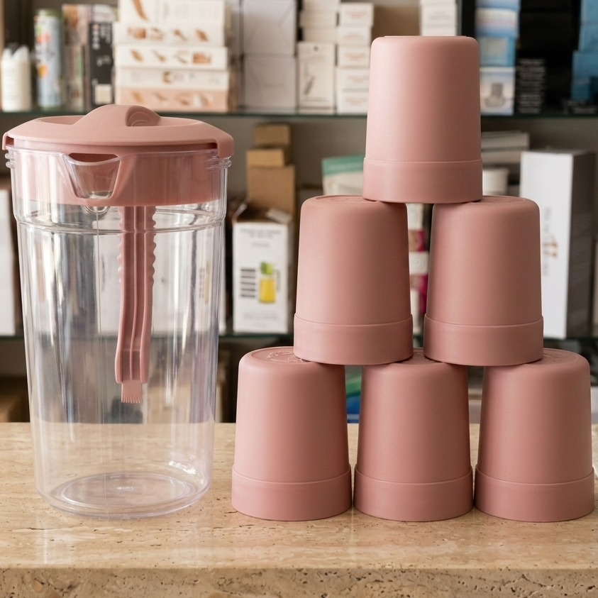 Premium 2.8 Liter Water Jug with 6 Glasses – Unbreakable Plastic Drinkware Set for Home & Office (Random Color)